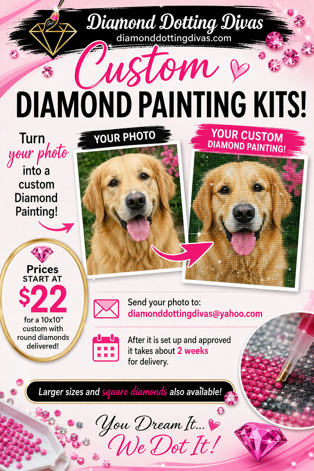 Custom Diamond Painting Kits — turn your photo into a diamond painting starting at $22